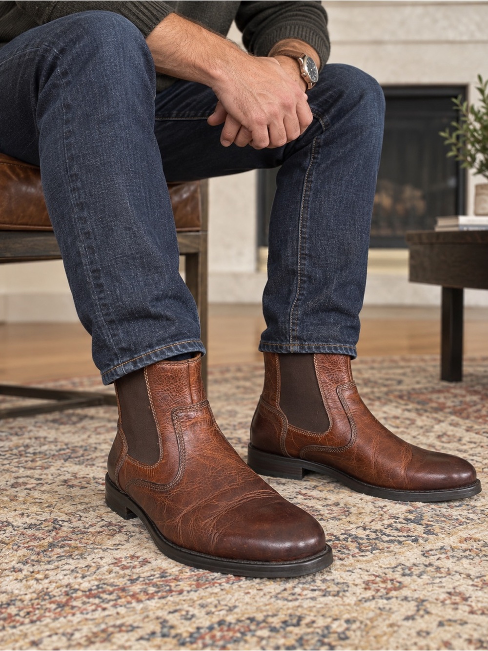 Clarks Men's Faulkner On Tan Leather Chelsea Boots Size 10